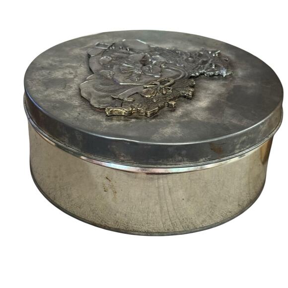 Vintage Metzke Pewter Belsnickel Santa Round Gift Tin Christmas Decor - Picture 1 of 4